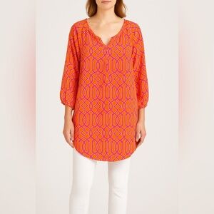 Mudpie Reese Tunic in Lattice Print Bright Orange Pink Blouse NEW‎ Size Small